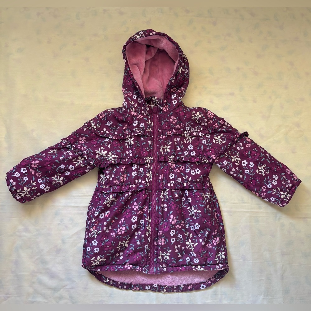 Penelope Mack Purple Floral Kids Puffer Jacket Size 4